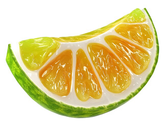 Fresh juicy lime slice with vibrant green peel and translucent pulp isolated on white background