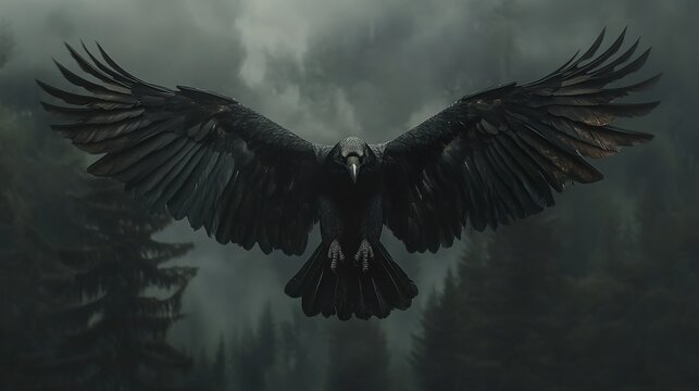 Large black raven on a dark background