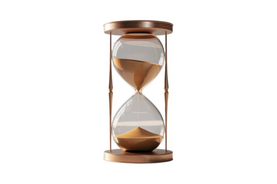 Elegant Hourglass with Flowing Sand in Golden Tones Symbolizing Time Deadlines and Urgency on transparent background