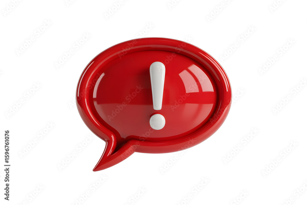 Poster red speech bubble with exclamation point warning sign alert notification attention symbol on transpa