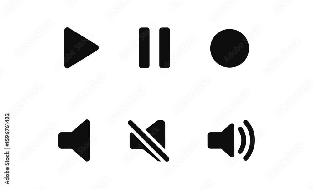 Poster minimalist media player icons set for audio and video controls