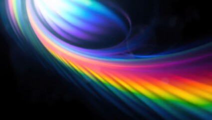 Blurred rainbow refraction overlay effect. Light lens prism effect on black background. Holographic reflection, crystal flare leak shadow overlay. Colorful rainbow disco ball light