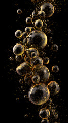 Golden Bubbles Rising on Black Abstract Liquid Art