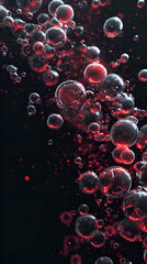 Red Bubbles in Motion Against Black Abstract Fluidity