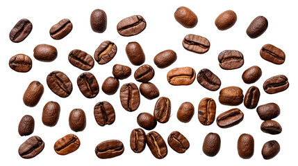 Obraz premium Roasted coffee beans isolated on transparent white background, clipping path
