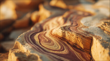 A close-up photo of a unique rock formation with swirling mineral patterns. 
