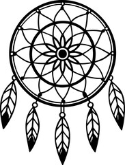 Obraz premium Dreamcatcher with intricate circular web and hanging feathers, symbolizing protection and positive energy in delicate design