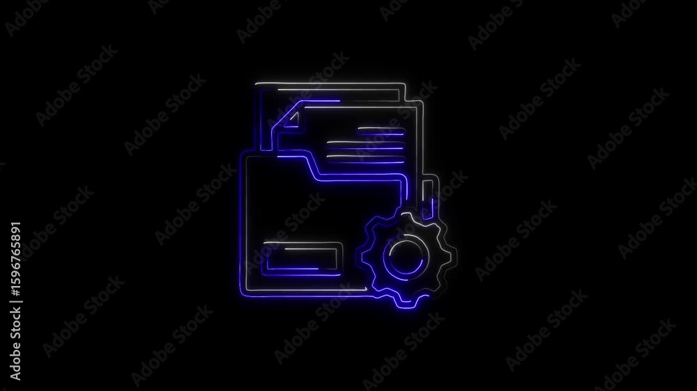Aufkleber neon document and gear icon a symbol of document management and automation, representing efficiency,