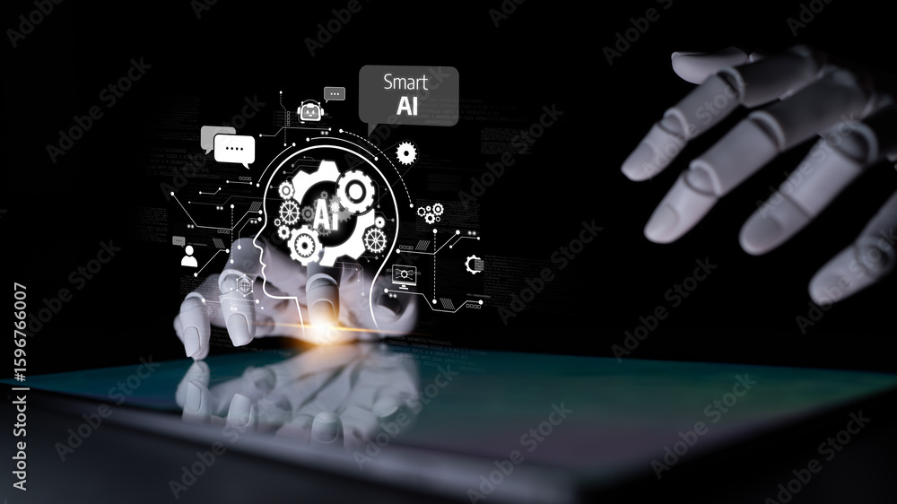Poster ai assistant brain processor with llm technology, big data, machine learning, generative ai for busi