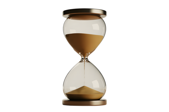 Elegant Hourglass with Flowing Sand Representing Time on Transparent Background elegant hourglass flowing sand representing the passage time This image features transparent background