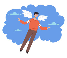 Angel people with wings flying in sky flat simple style isolated concept. Vector flat graphic design illustration