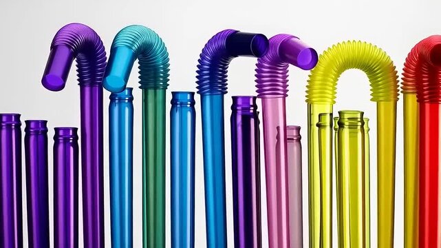 Aesthetic Arrangement of Colorful Bendy Straws on Bright Background for Visual Appeal