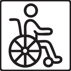 A simple black-and-white icon of a person sitting in a wheelchair, commonly used to indicate accessibility for individuals with disabilities.