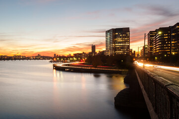 Evening rush hour on Memorial Drive in Cambridge, Massachusetts, USA