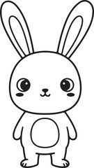 Cute bunny standing with big ears, minimalistic cartoon outline,