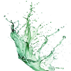 Green liquid splash frozen in motion isolated on transparent background