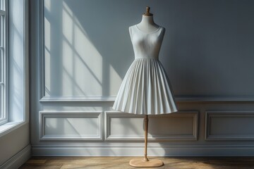 Stylish Dress Display in Sunlit Room for Fashion Retail or Design Concepts