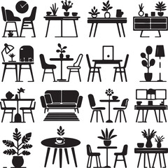 set of table silhouette vector style minimalist white background