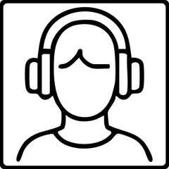 The image is a black outline icon of a person wearing headphones, symbolizing hearing impairment or assistive listening devices.