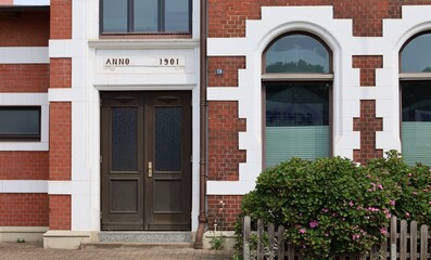 Fragment of the facade of the Customs Control Building. Built in 1901. In the city of Bünde....