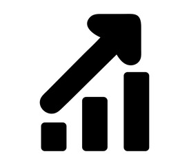 Growth chart graphic with arrow pointing up displays financial success and represents progress toward business goals in a minimal icon.