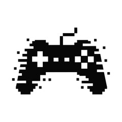 Pixelated video game controller silhouette isolated on white background