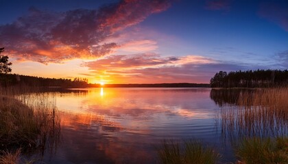 Obraz premium colorful sunset over the lake