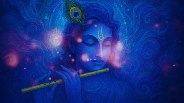 Lord Krishna playing flute all blue image