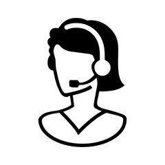 A minimalist graphic of a customer service representative with a headset, perfect for call center or business communication visuals.