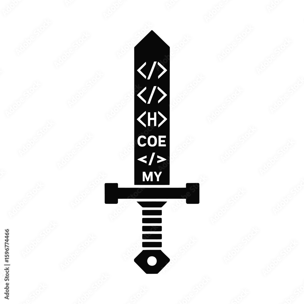 Poster coding sword silhouette isolated on white background