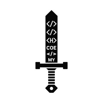 Coding sword silhouette isolated on white background