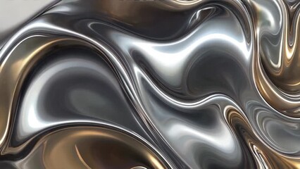 Dynamic Metallic Waves: Abstract Liquid Metal Flowing Background Animation. - Powered by Adobe