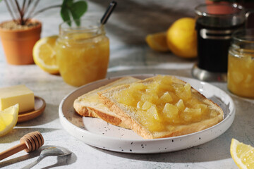 Sandwiches with lemon marmalade served on the table