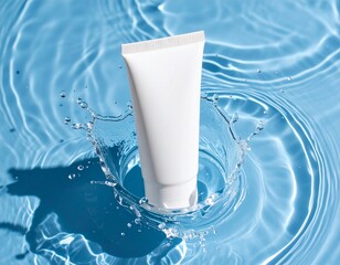 A clean, high-end skincare product mockup featuring a blank white cosmetic tube float 66075