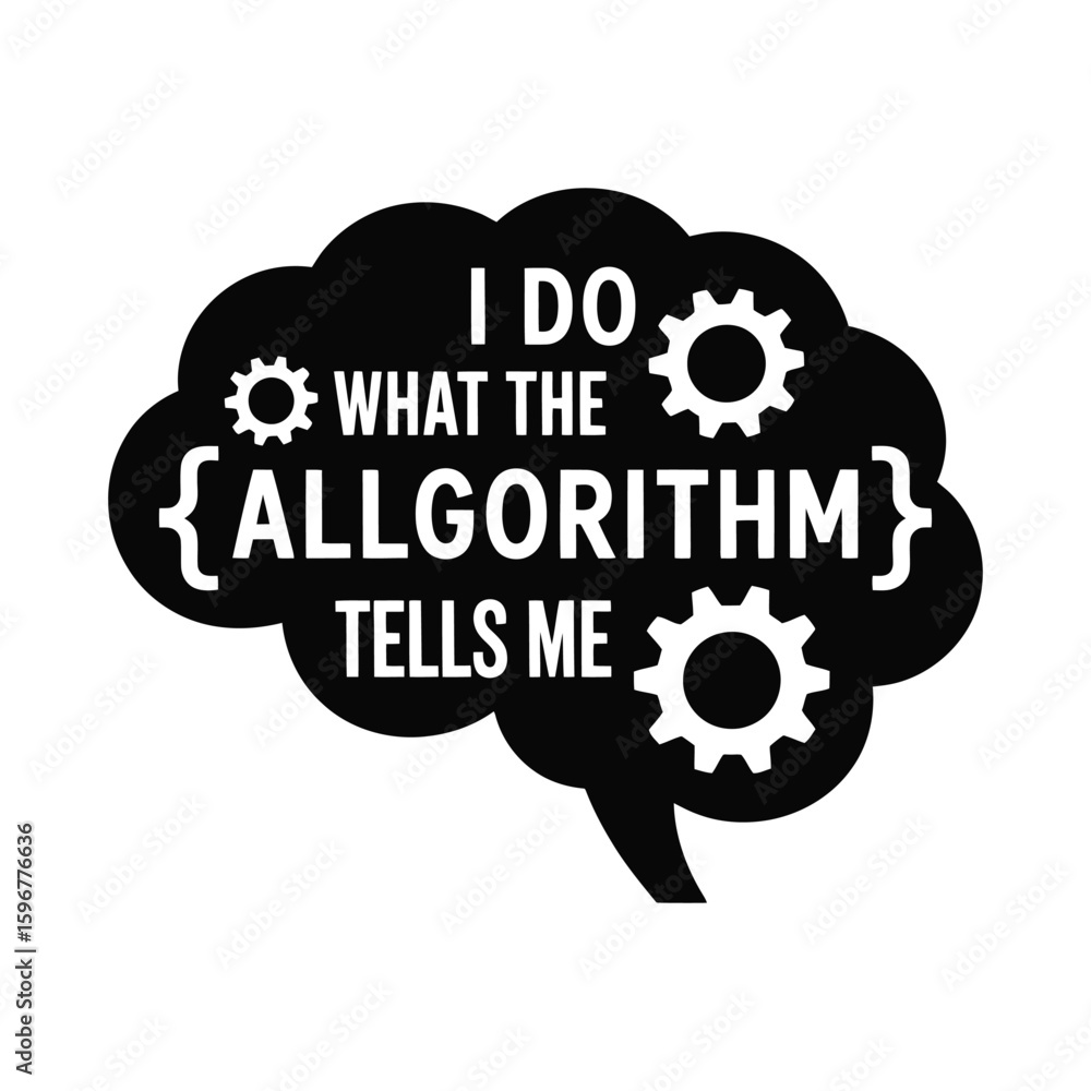 Poster funny algorithm brain silhouette isolated on white background
