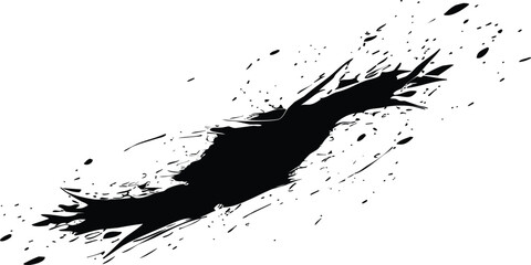 Vector Black Paint Brush Streak with Grunge Texture – Bold Hand-Drawn Stroke for Contemporary Design Projects. Grunge Artistic Texture on Transparent Background for Creative Layouts