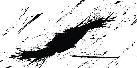 Vector Black Paint Brush Streak with Grunge Texture – Bold Hand-Drawn Stroke for Contemporary Design Projects. Grunge Artistic Texture on Transparent Background for Creative Layouts