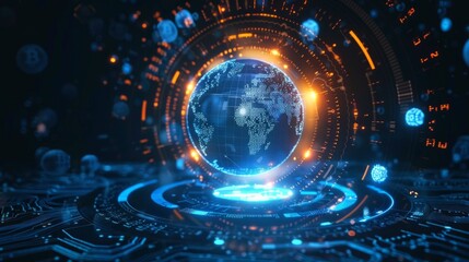 Fototapeta premium Futuristic Bitcoin Blockchain Technology and its Impact on Finance and Innovation in the Digital Era