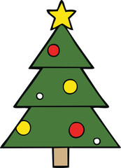 A festive Christmas tree decorated with ornaments and a star on top. The evergreen tree is a symbol of the holiday season
