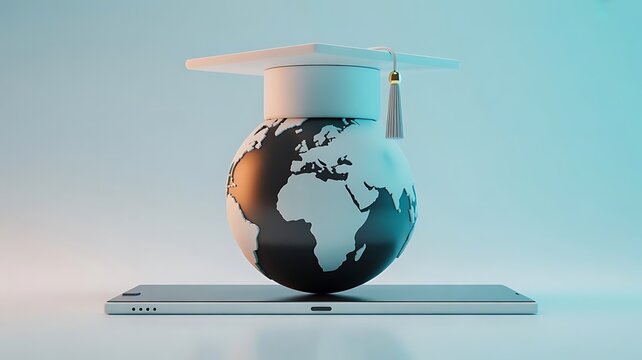 Globe with graduation cap on a smartphone symbolizes online education