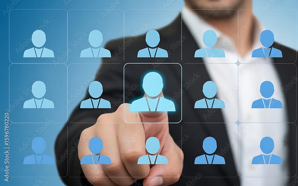 Aufkleber man interacting with digital interface displaying user profiles, selection process through an intera
