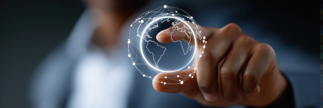 Futuristic representation of digital innovation through a holographic globe interface