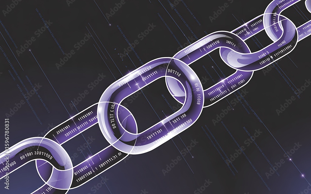 Poster conceptual digital blockchain representation illustration, abstract technology illustration featurin