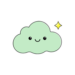 Cute Kawaii Cloud with Smiling Face and Star Sparkle