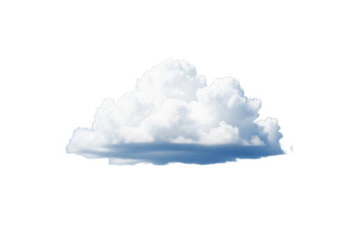 A transparent, voluminous cumulus cloud with a soft blue base, crisp contours, and a 3/4 view, floating in an ultra realistic, UHD studio shot against an infinite clean white background, concept of