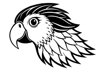 parakeet head black and white silhouette