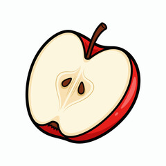 A cartoonstyle illustration of a red apple cut in half