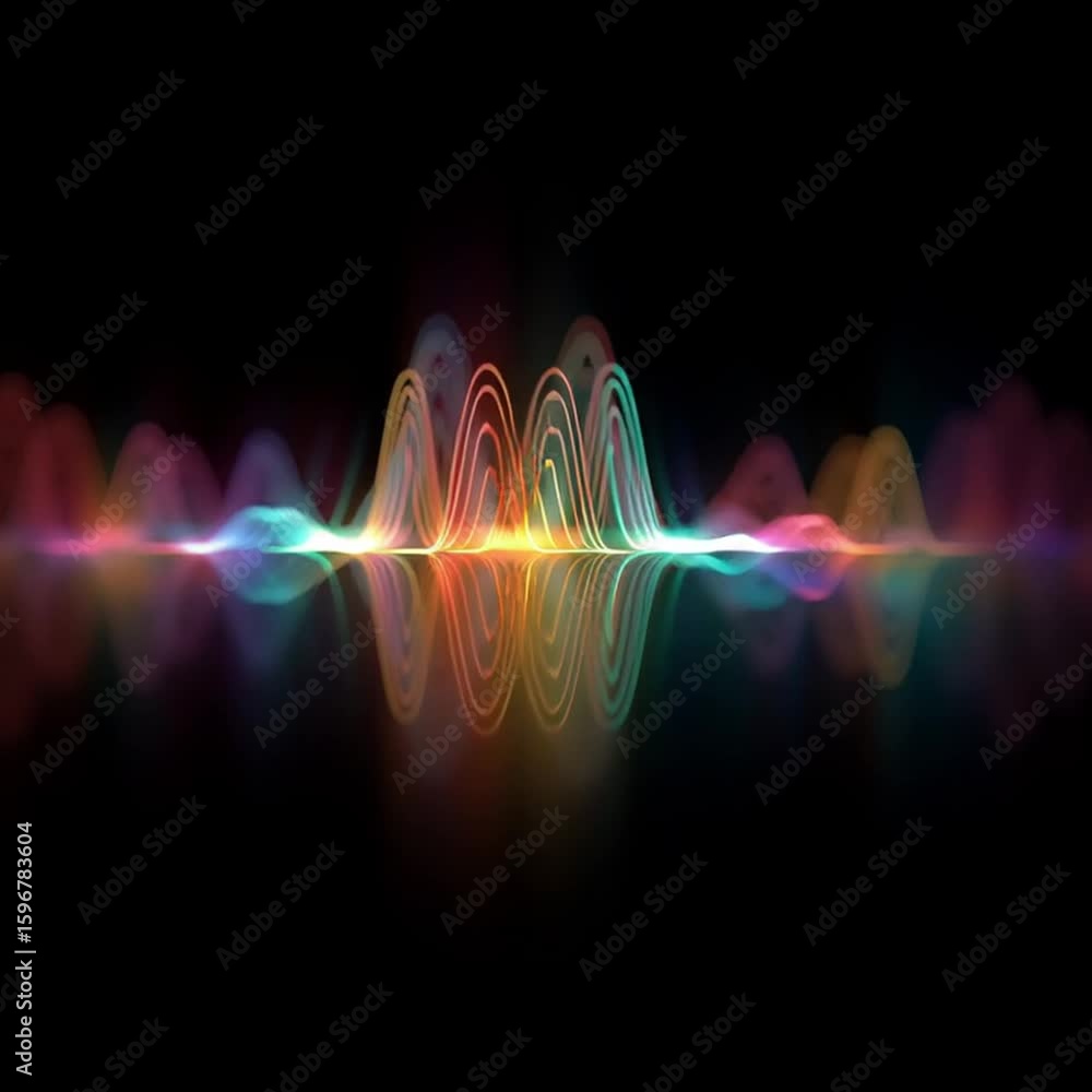 Poster abstract colorful sound waves animation on black background