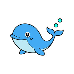 Obraz premium Kawaii Vector of a Smiling Blue Whale with a Water Spout