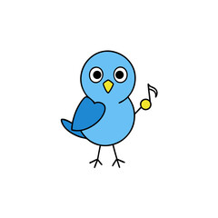 Kawaii Vector of a Smiling Bluebird with a Worm and Bow
